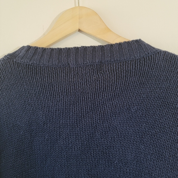 VTG Y2K Blue White Floral Chunky 3-D Knit Pullover Sweater Sz M Crop Cottagecore - Picture 6 of 11